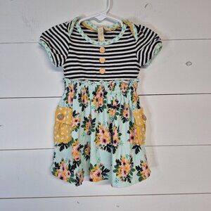 Matilda Jane Striped Floral Dress With Polka Dot Pockets & Button Accents 12M